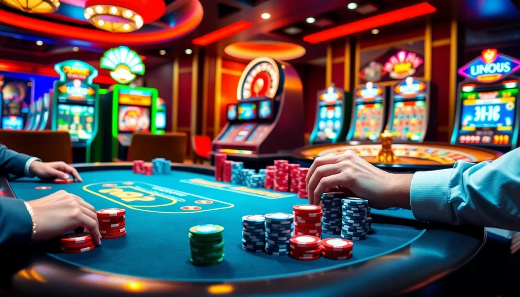Experience exciting gaming at Jun88 with poker chips and roulette wheel.