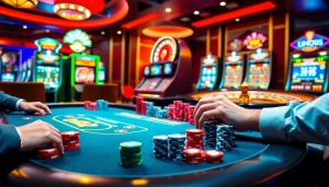 Experience exciting gaming at Jun88 with poker chips and roulette wheel.