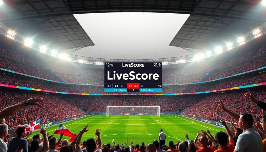 LiveScore | Tỷ số bóng đá trực tiếp displayed on an exciting football match scoreboard.