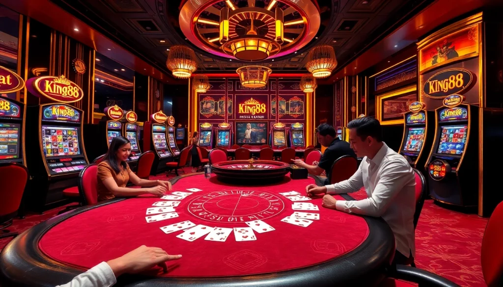 Excitement at the King88 casino table with vibrant games and luxurious atmosphere