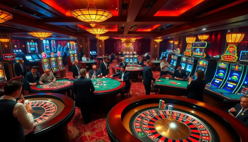 Experience thrilling games at S8's vibrant casino, showcasing roulette and poker action.