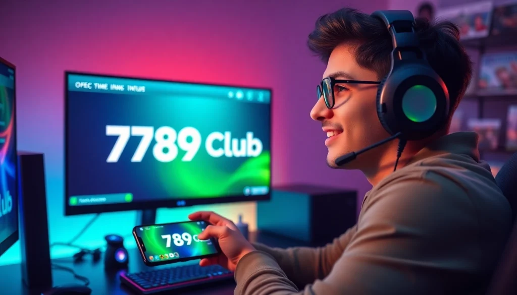 Access the official link to 789Club safely through a vibrant gaming scene showcasing a dynamic online player.