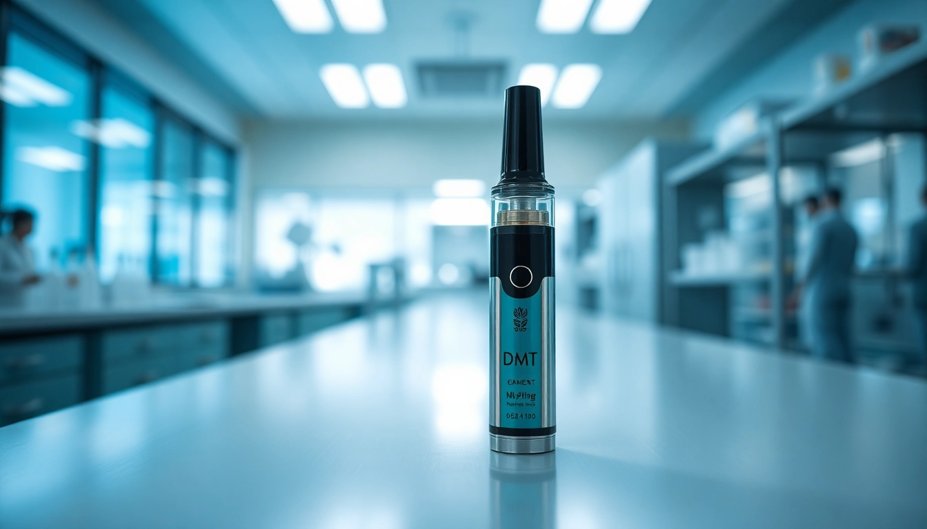 Buy DMT online with a sleek DMT vape cartridge against a calming background.