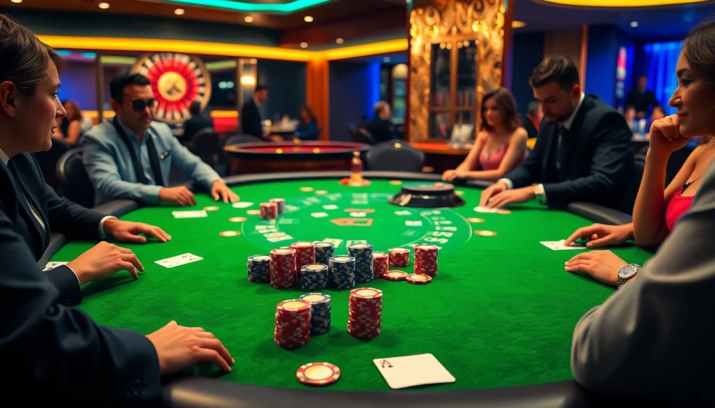 Poker players strategizing at a luxurious casino table featuring lc 888 elements.