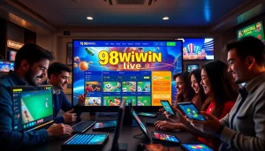 Interactive gaming scene at 98winwin.live showcasing diverse players engaged in online betting with vibrant visuals.