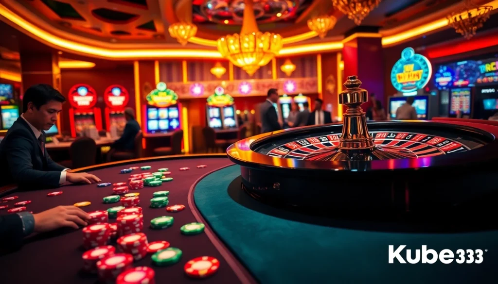 Người chơi tham gia tại bàn poker trong sòng bạc Kubet3933 sang trọng.