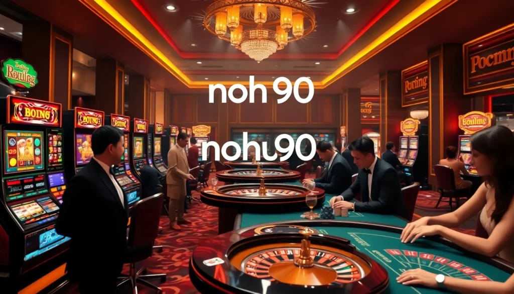 Explore the exciting gaming atmosphere at nohu90, featuring vibrant slot machines and engaging poker tables.