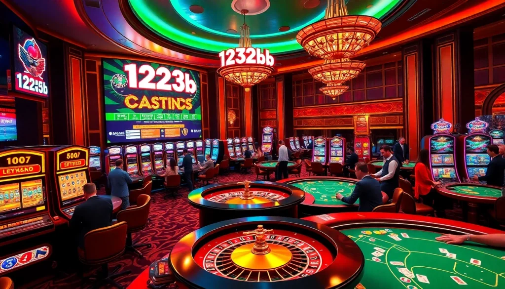 Players enjoying exciting slots and poker at 123b online casino, showcasing vibrant gaming atmosphere.