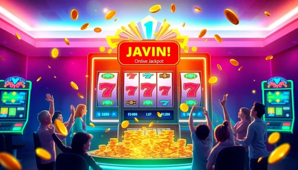 Experience the thrill of winning on slot gacor machines with vibrant visuals and celebrating players.