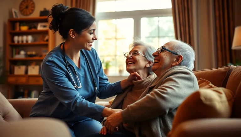 Provide compassionate in home senior care by a caregiver to an elderly person in a cozy setting.