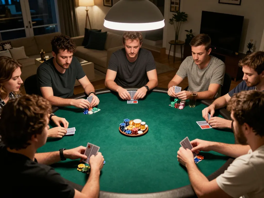 Players engaging in an exciting poker game at home, showcasing the strategic appeal of hi88 gaming.