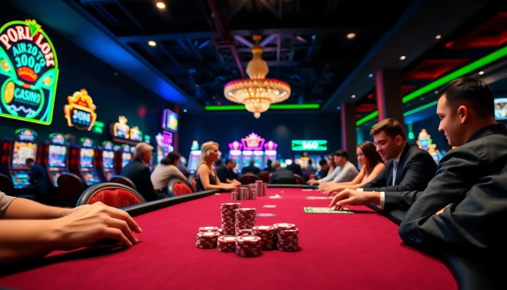 Experience exciting poker action at BL555 with players, chips, and vibrant casino ambiance.