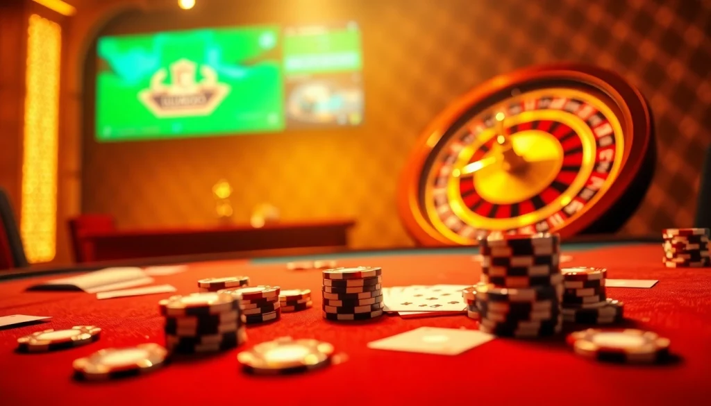 Experience the excitement at UU8888 with a glamorous poker table and dynamic casino atmosphere.