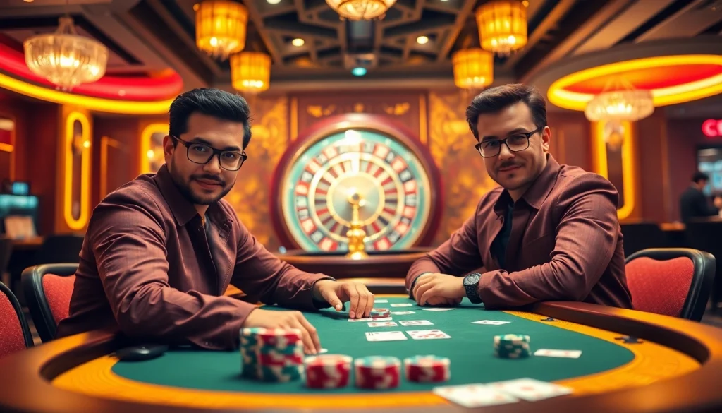 Competitive gamblers enjoying poker at a casino table with C168 branding visible, showcasing high stakes and excitement.
