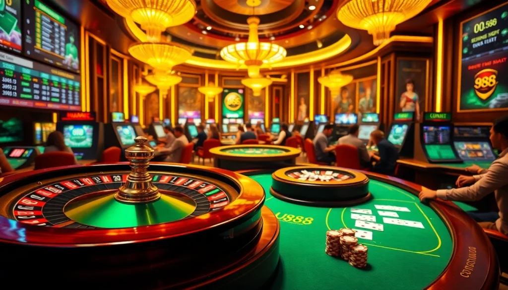 Players enjoying various casino games at UU88, highlighting a lively gambling atmosphere.