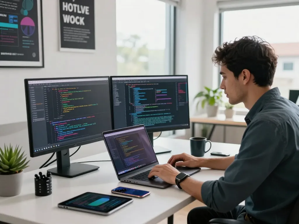 Experience the speed and security of 谷歌浏览器 in a modern workspace showcasing productivity and innovation.