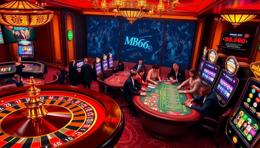 Experience unparalleled gaming excitement at http://mb66.org with vibrant casino visuals including roulette and poker scenes.