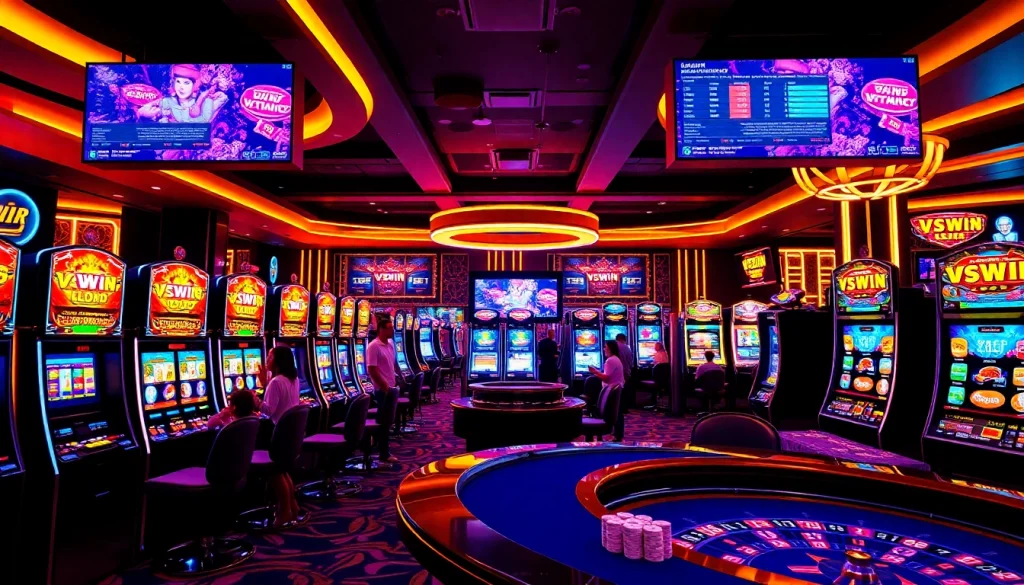 VSWIN offers an exciting casino atmosphere with vibrant slot machines and roulette.