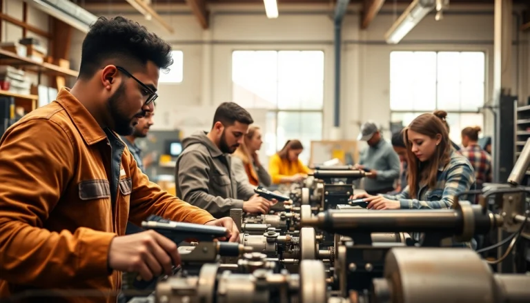 Skilled trades training session where students actively learn practical skills and teamwork.