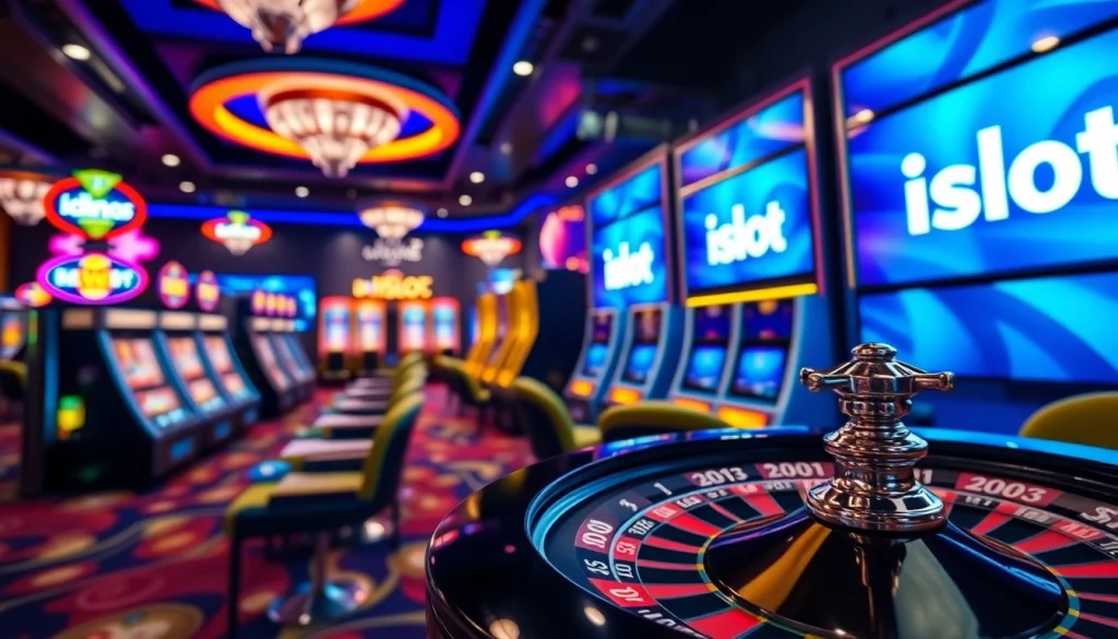 Engage in thrilling gaming at idnslot's vibrant online casino interface with elegant slot machines.