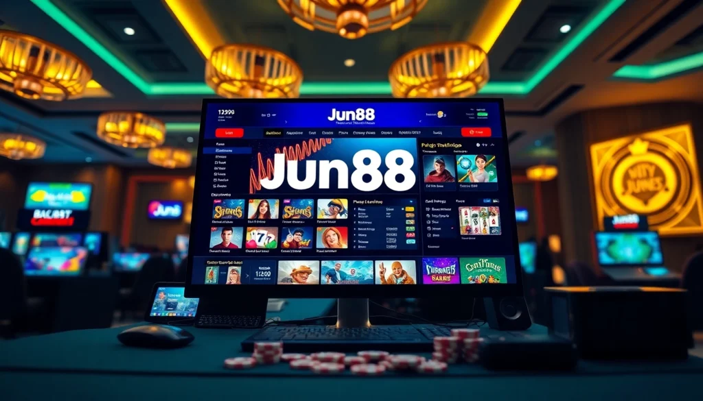 Experience the excitement of Jun88 with a vibrant online casino setup.